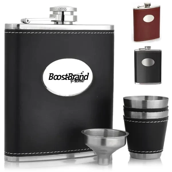 Custom Premium Stainless Steel Flask Set with Shot Cups — Professional Gift Promo, custom water bottle with logo imprint 1