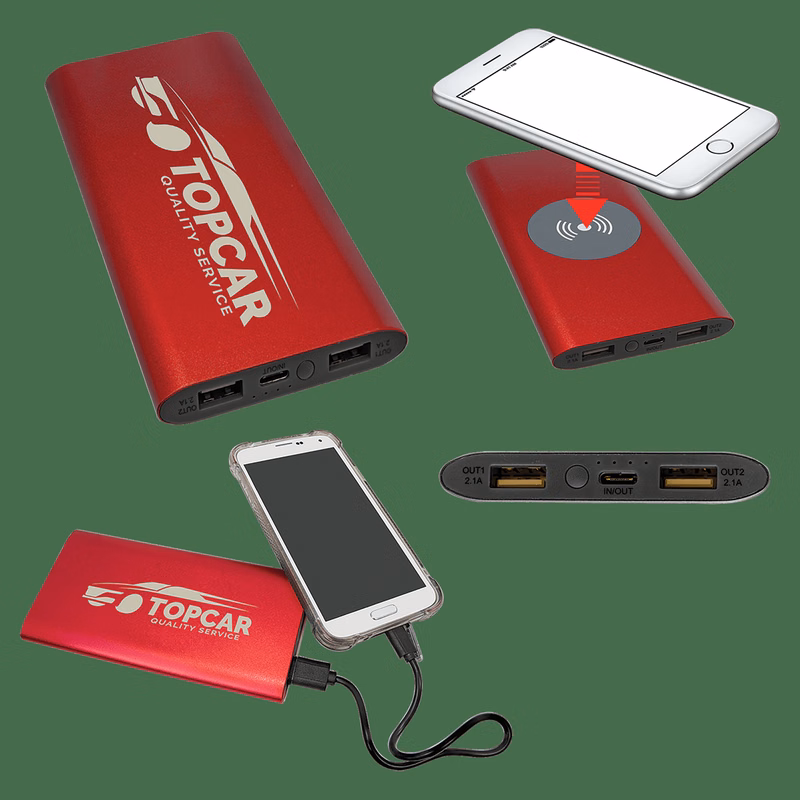 8000mAh Black Power Bank with Wireless Anodized Aluminum Charger