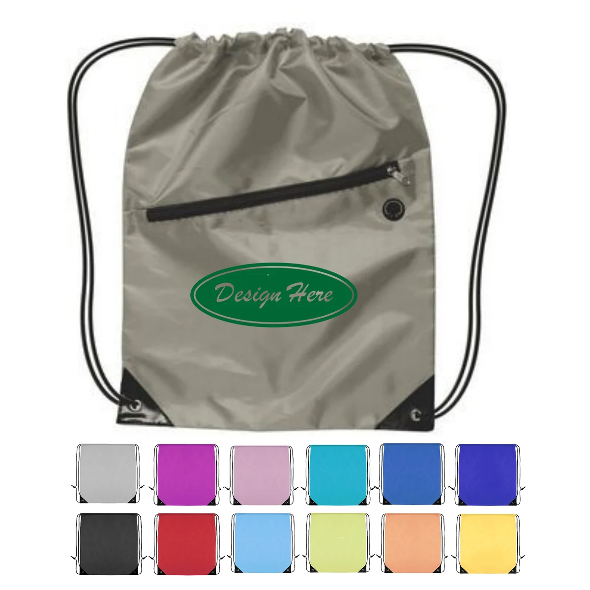 Polyester Drawstring Backpack with Front Zipper 1
