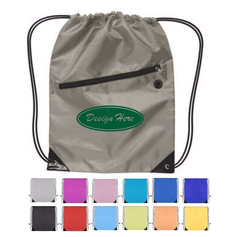 Polyester Drawstring Backpack with Front Zipper