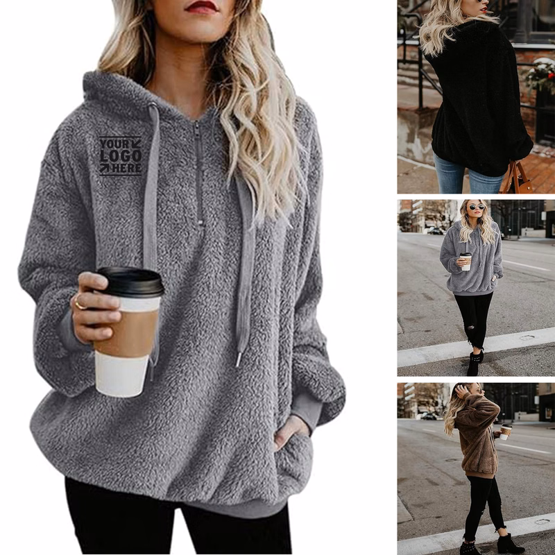 Women's Fuzzy Sport Athletic Cozy Pullover Hoody with Oversized Pocket