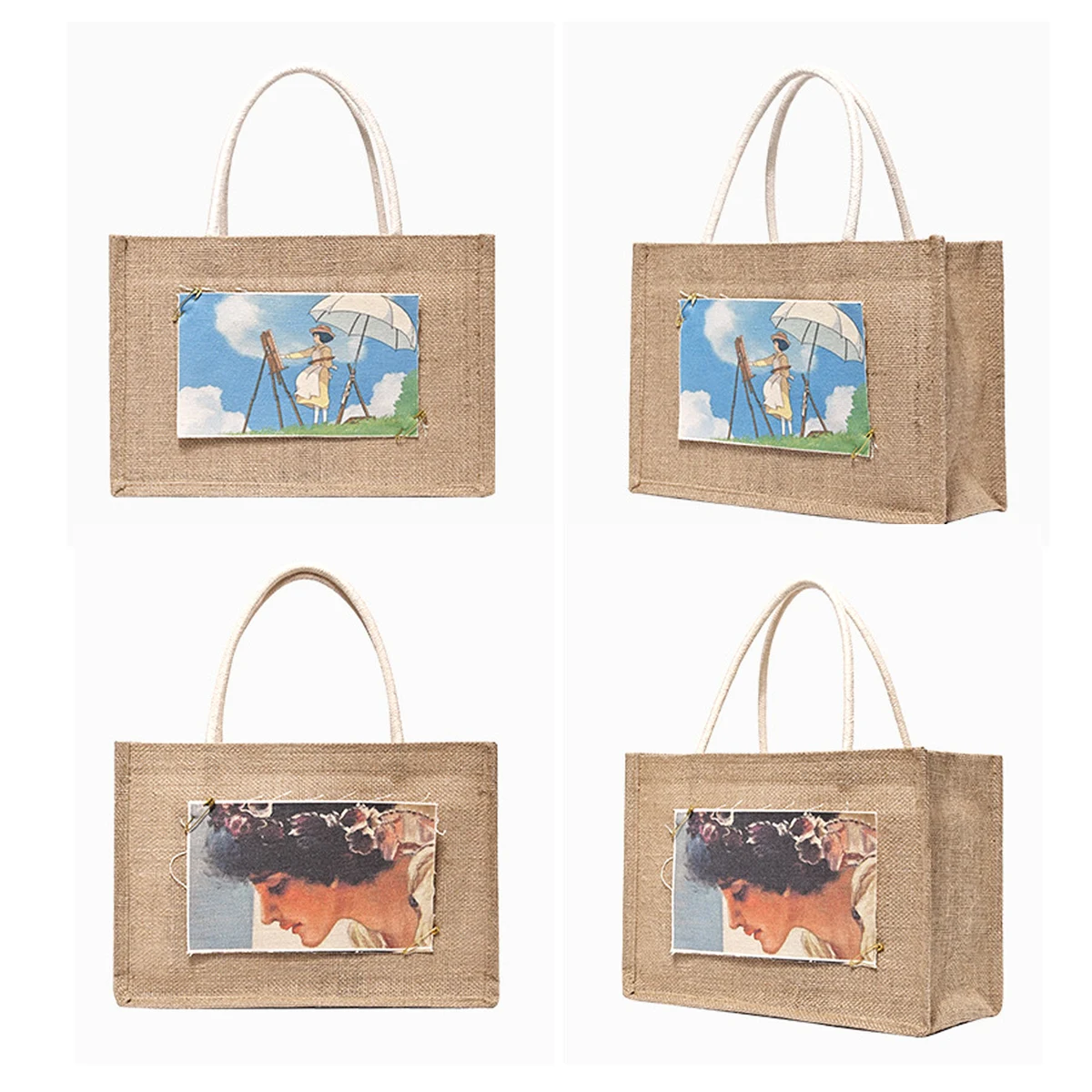 Grocery Jute Tote With Rope Handles, custom tote bag with logo imprint 1