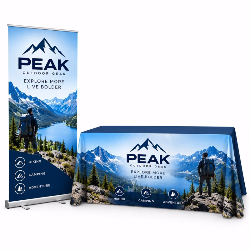 48Hr Quick Ship - Most Popular Tradeshow Package, Premium Retractable Banner + Sublimated Tablecloth