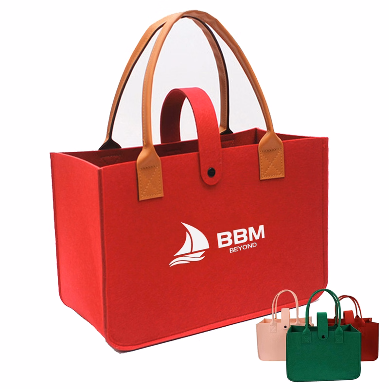 PU Double Handle Felt Tote Bag