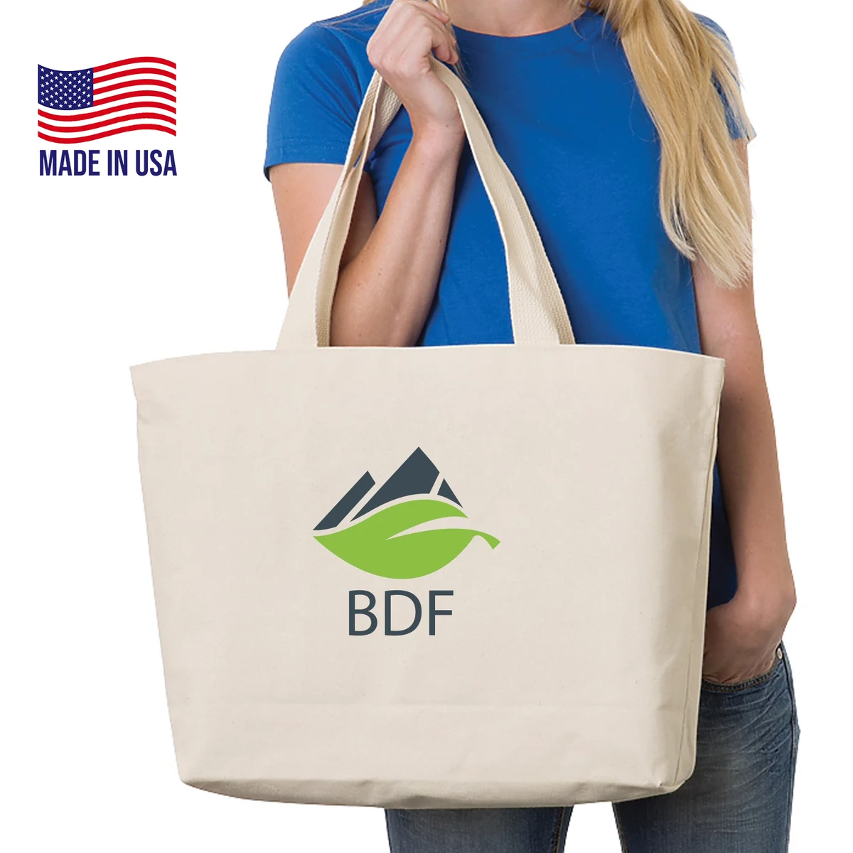 USA-Made Cotton Canvas Jumbo Tote Bag w/ Bottom Gusset (20" x 14" x 4") 1