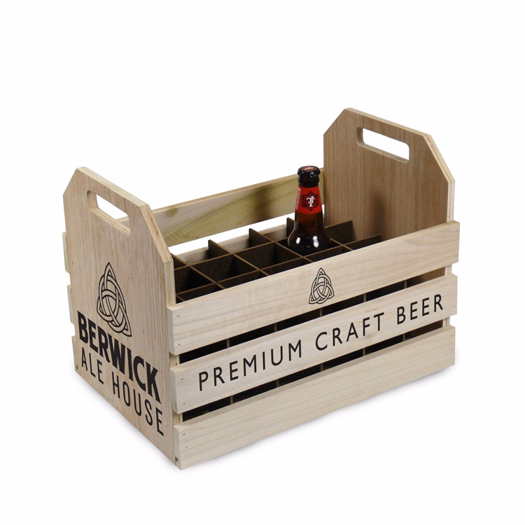 Wood Display Crate with Removable 24-Pocket Dividers