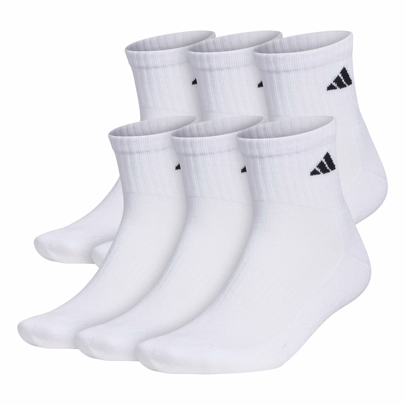Adidas Men's Athletic Cushioned 6-Pack Quarter Sock