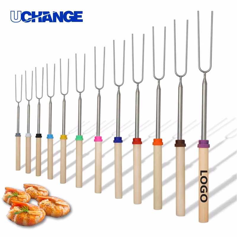Outdoor BBQ Stainless Steel Retractable Barbecue Fork Tool
