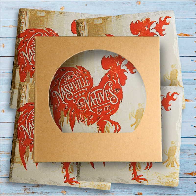 Set of 4 Square Layered Edge Absorbent Stone Coasters in Craft Window Box