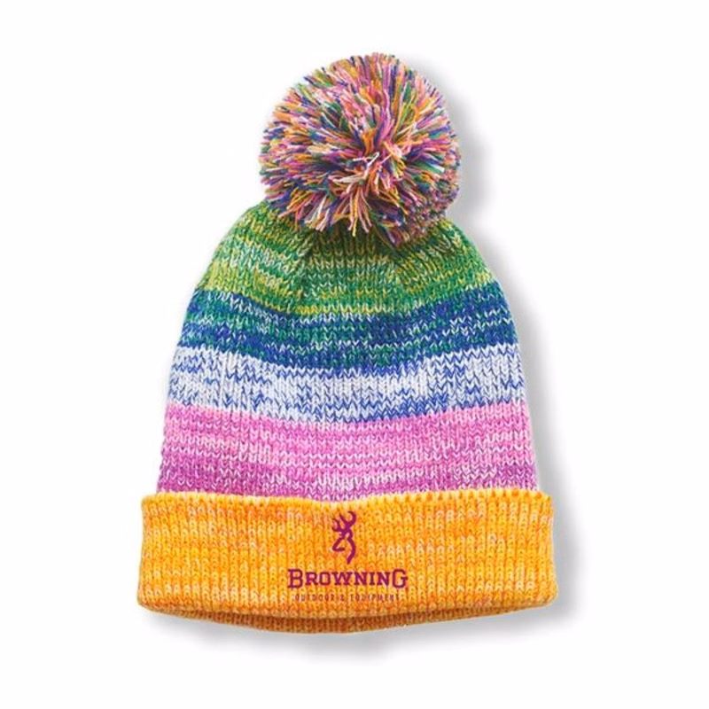 Multi-Color Pom Pom Beanie w/Custom Embroidery Cuffed Beanie