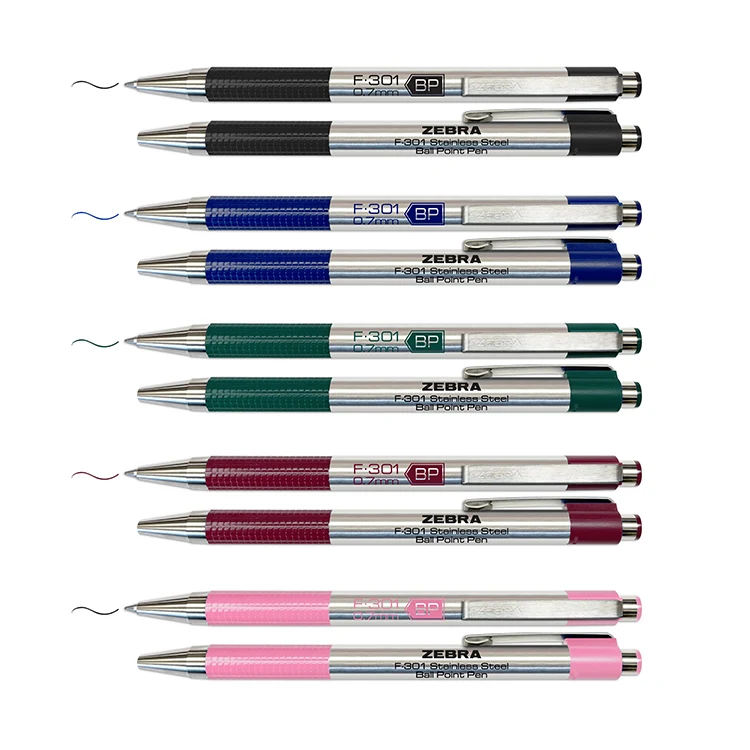 Zebra Stainless Steel Retractable Ball Point Pen With Textured Grip 1