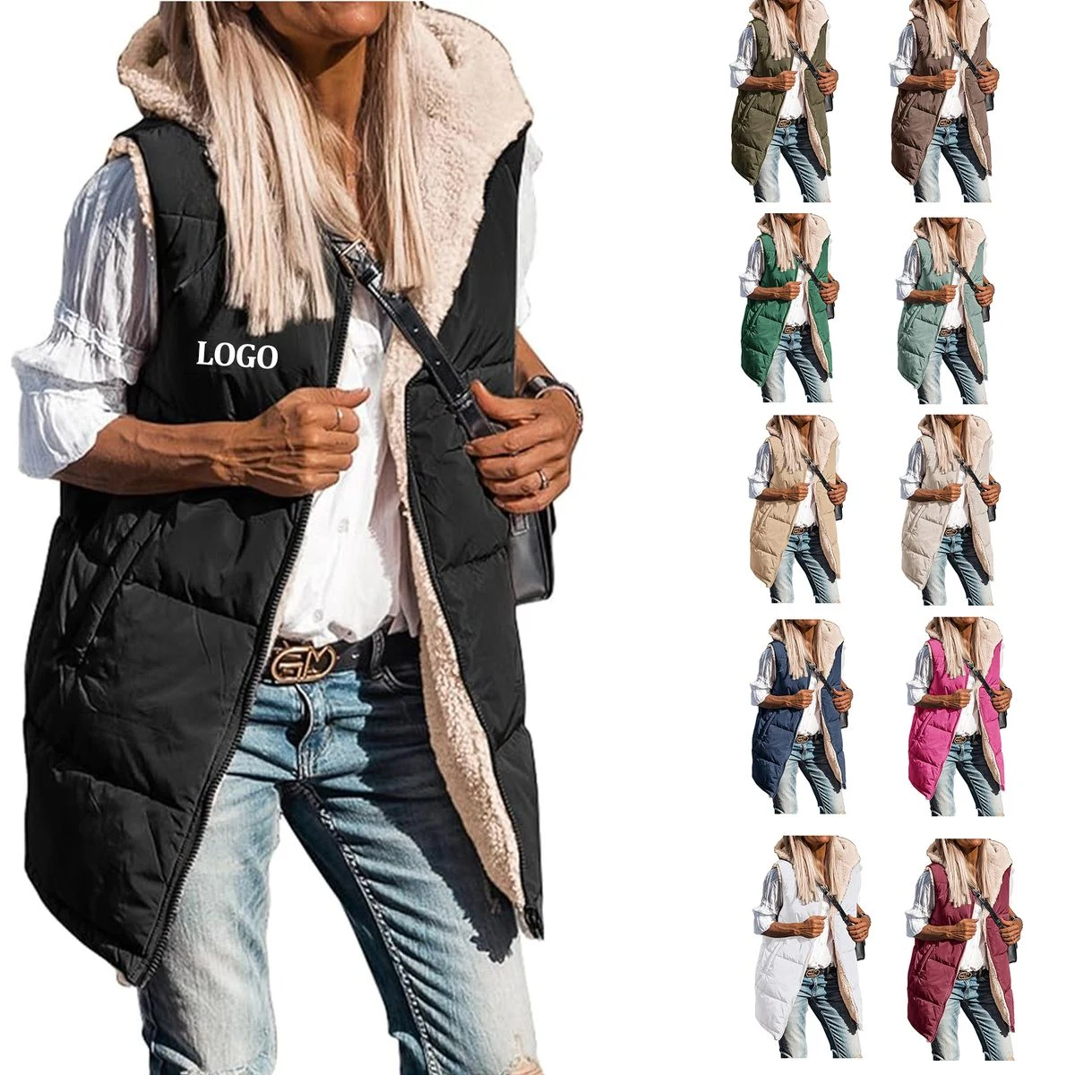 Winter Long Sleeveless Hooded Jacket 1