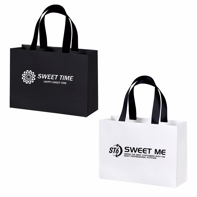 White Paper Bag With Black Handle