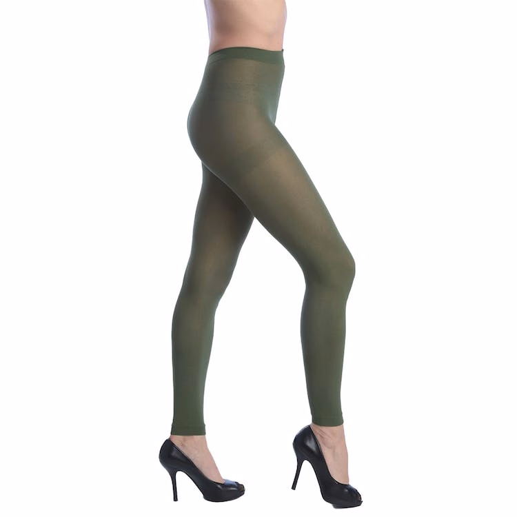 Women's Opaque Control Top Footless Tights - Olive Queen Size