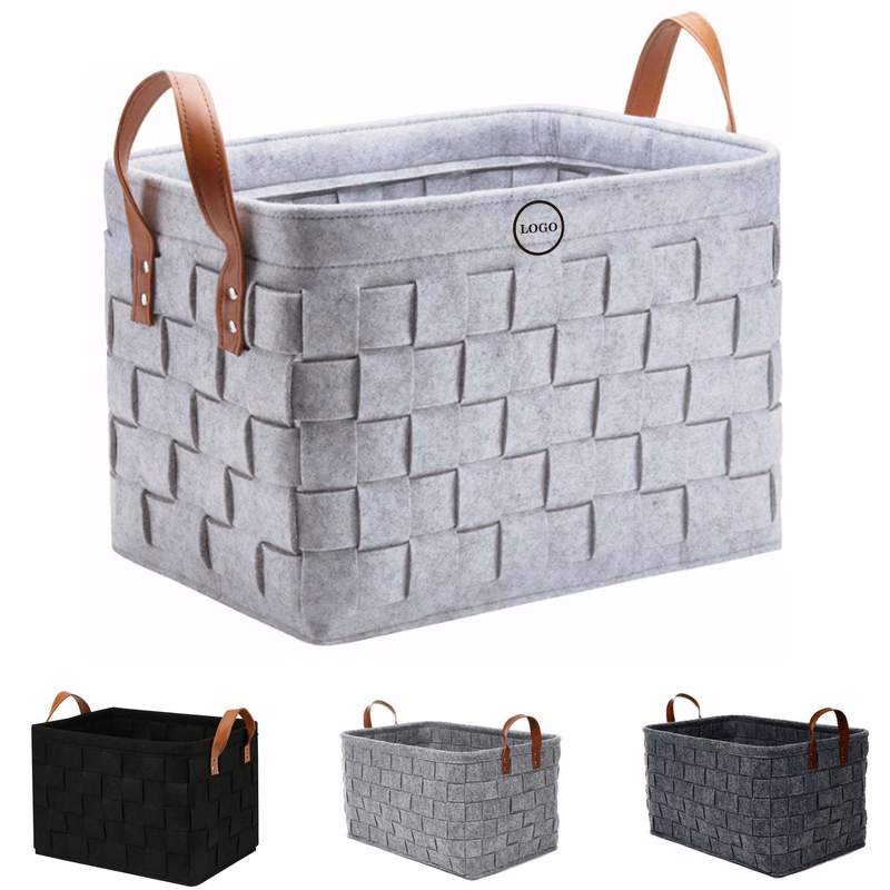 Elegant Felt Storage Basket with Leather Handles