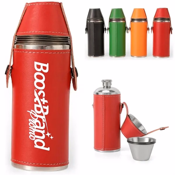 Custom 8 oz Stainless Steel Flask with Leather Sleeve — Professional Beverage Companion