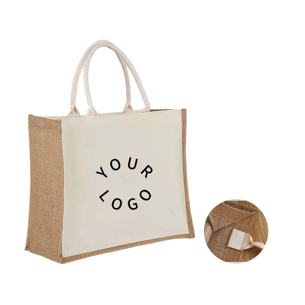 Reusable Jute Tote with Canvas Print Panel 1