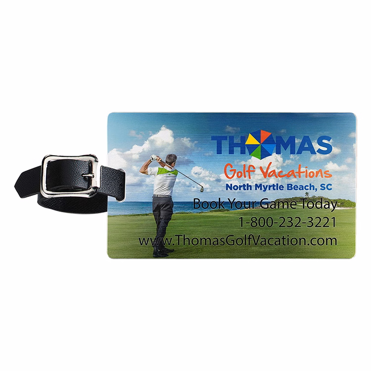 "Mustang" Brushed Aluminum Slip-In Pocket Luggage Bag Tag (PhotoImage Full Color)