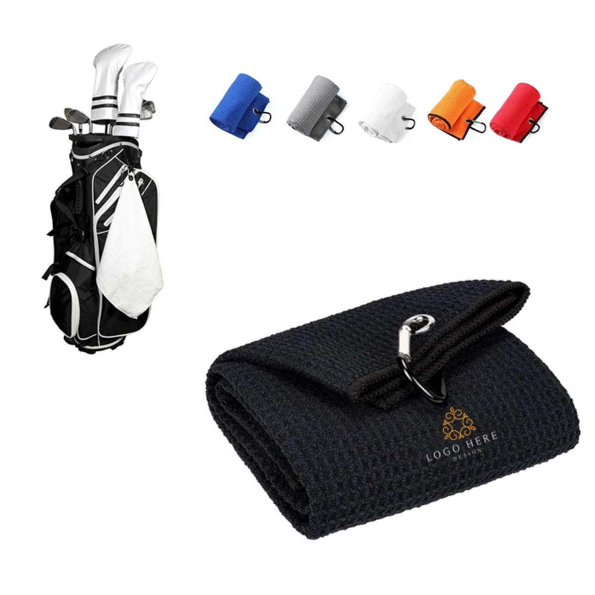 MOQ 50 Quick Dry 16x24 Waffle Microfiber Golf Towel With Hook 1