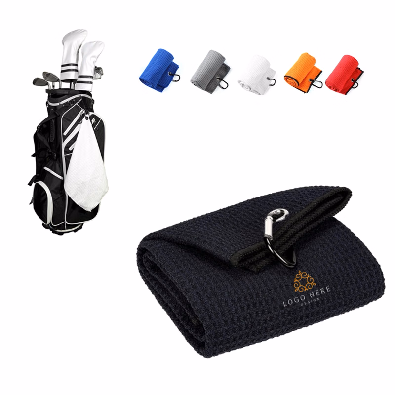 MOQ 50 Quick Dry 16x24 Waffle Microfiber Golf Towel With Hook