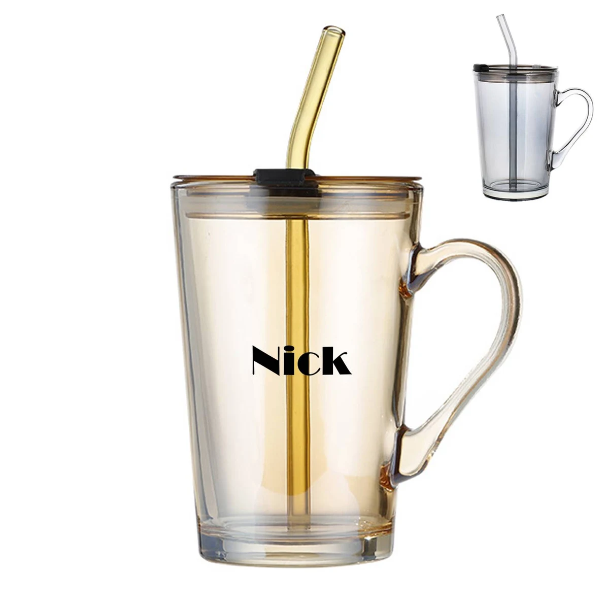 Glasses Cup with Handle Lid Straw 1