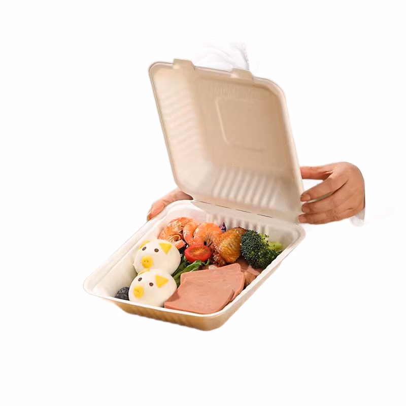 9-inch 1500ml Disposable Compostable Sugarcane Pulp Clamshell Food Container