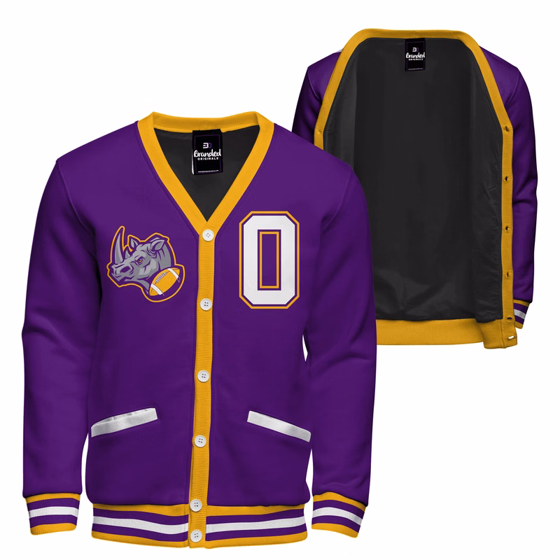 Fleece Varsity Cardigan With Black Satin Lining
