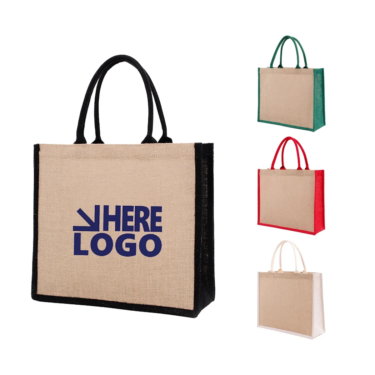 Mini Jute Tote Bag w/Canvas Handle, custom tote bag with logo imprint 1