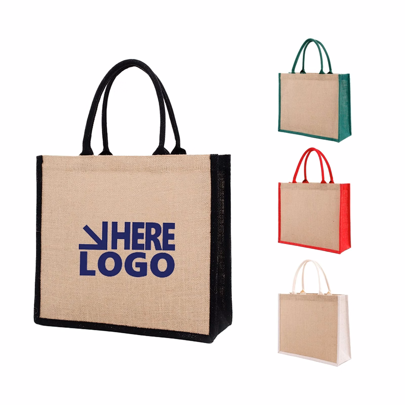 Mini Jute Tote Bag w/Canvas Handle