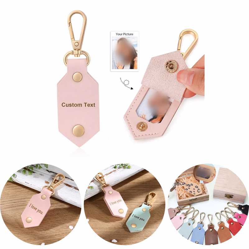 Leather Photo Custom Keychain Present