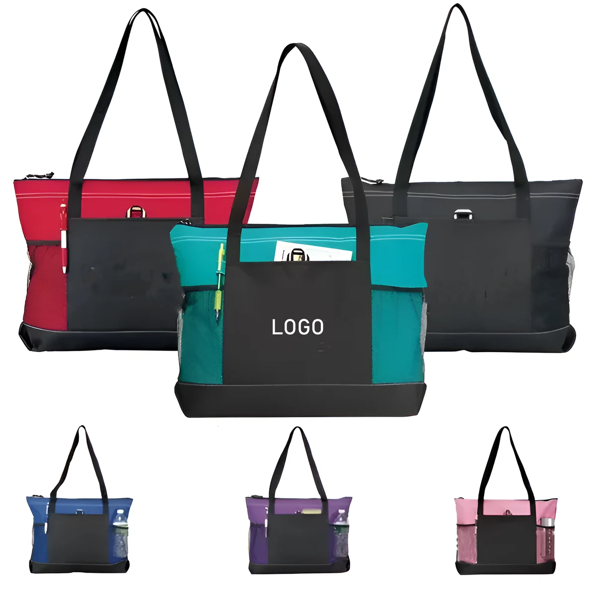 Large Capacity 600D Oxford Tote Bag With Mesh Pocket, custom tote bag with logo imprint 1