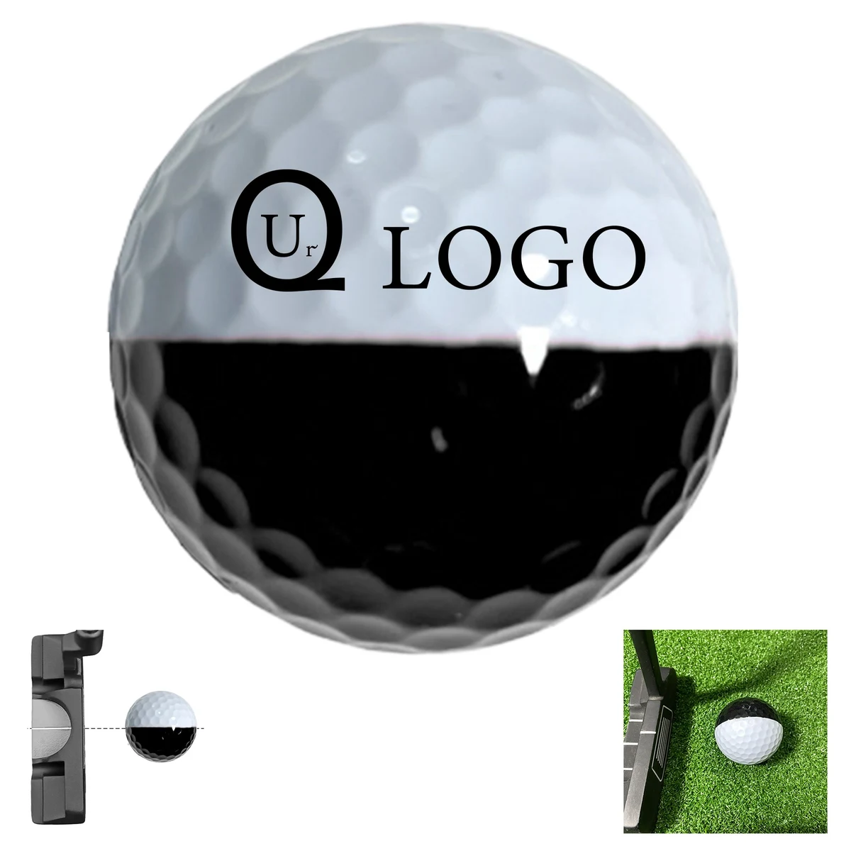 Customizable Black And White Spliced Golf Ball 1