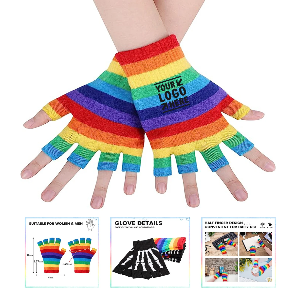 Women Men Knitted Stretchy Skull Gloves 1