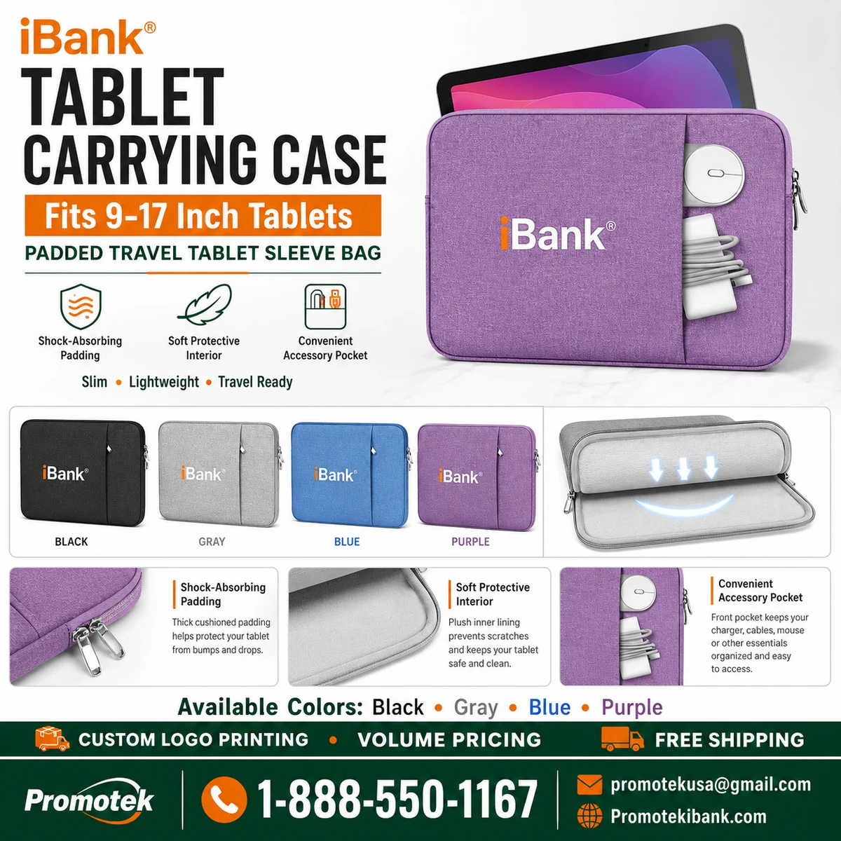 iBank ® 9 -17 inch Tablet Carrying Case, Padded Travel Tablet Sleeve Bag 1