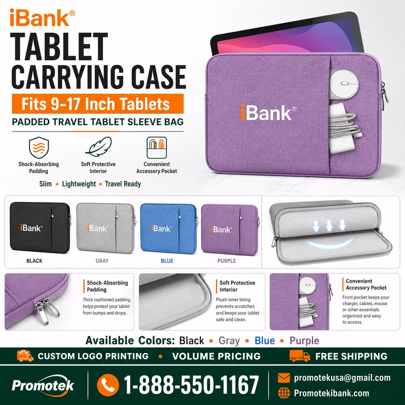 iBank ® 9 -17 inch Tablet Carrying Case, Padded Travel Tablet Sleeve Bag