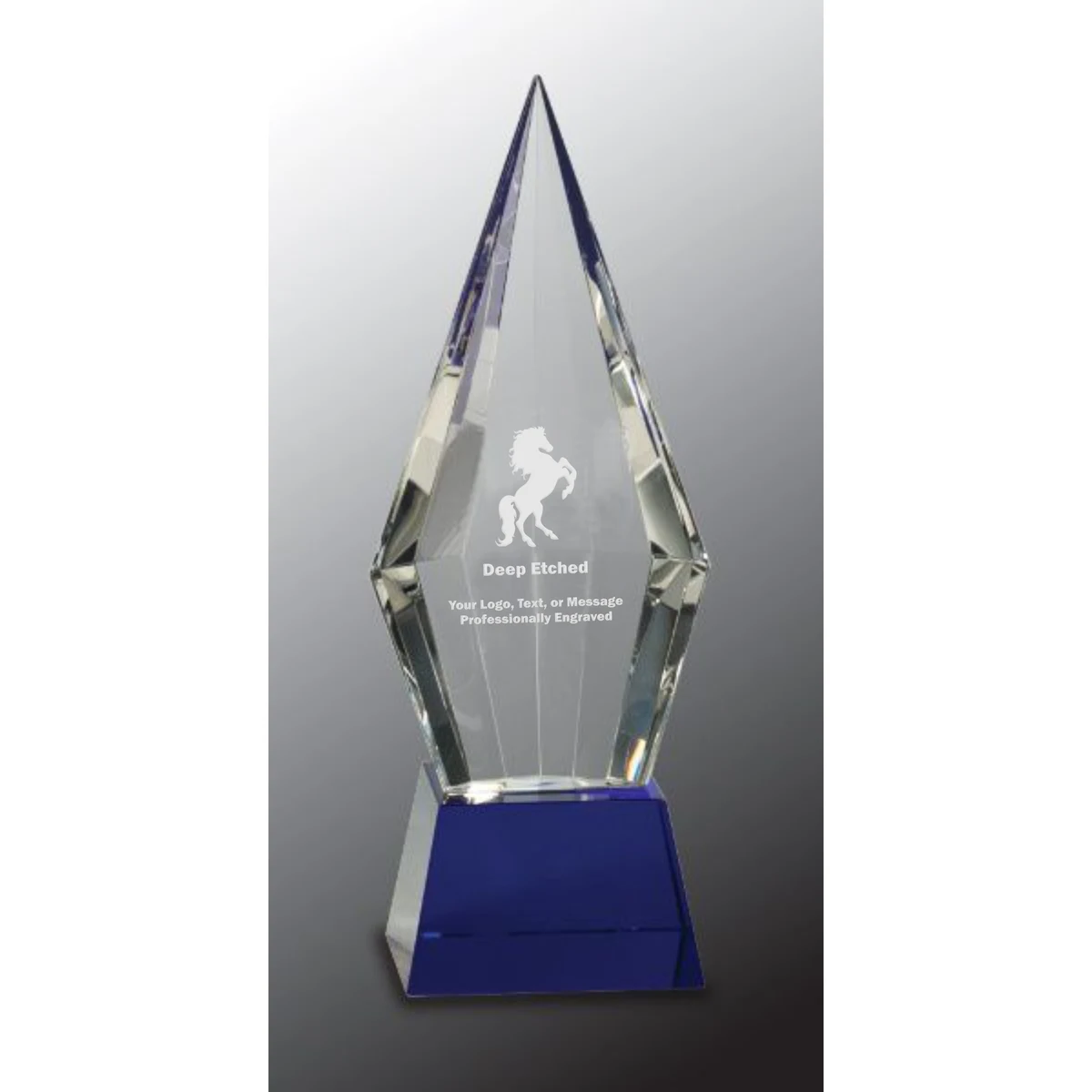9 1/2" Obelisk Facet Crystal Award on Blue Pedestal Base 1