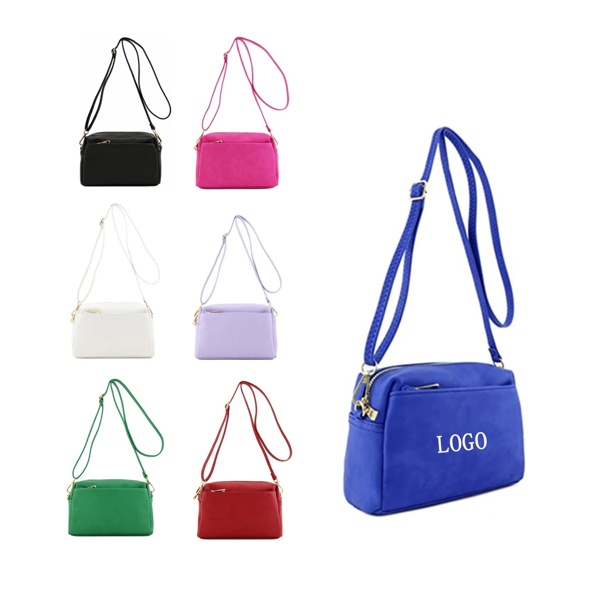 Triple Zip Faux Leather Small Crossbody Bag 1