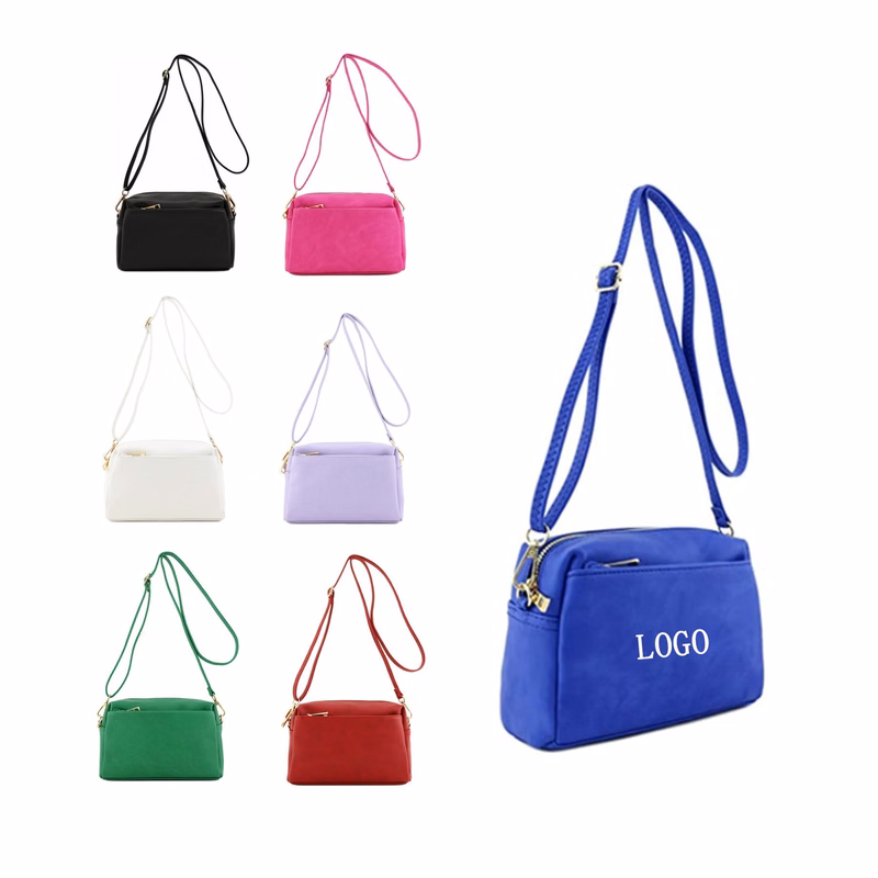 Triple Zip Faux Leather Small Crossbody Bag