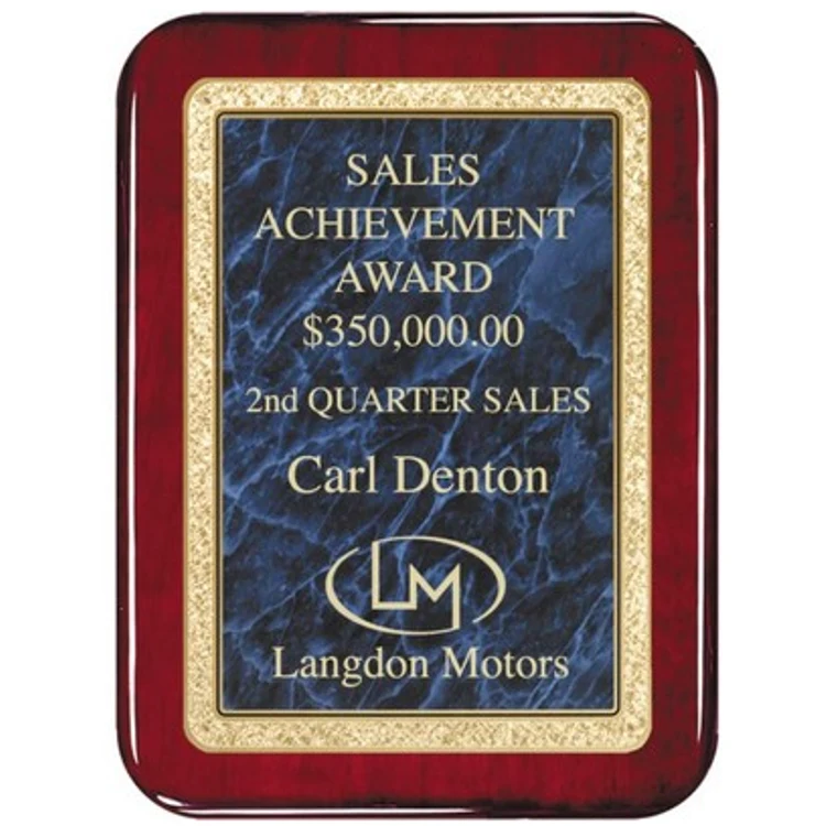 Rosewood Radius Plaque Solid Brass Engraving Plate 9" x 12" Award 1