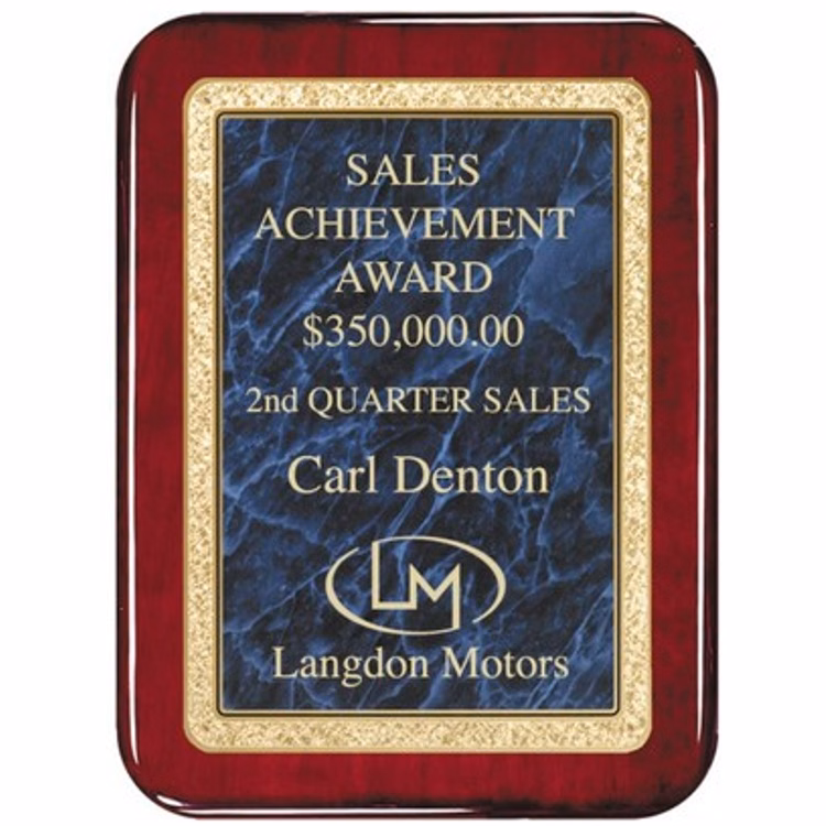 Rosewood Radius Plaque Solid Brass Engraving Plate 9" x 12" Award