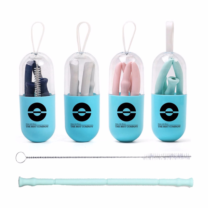 Reusable Collapsible Eco Silicone Drinking Straw With Case