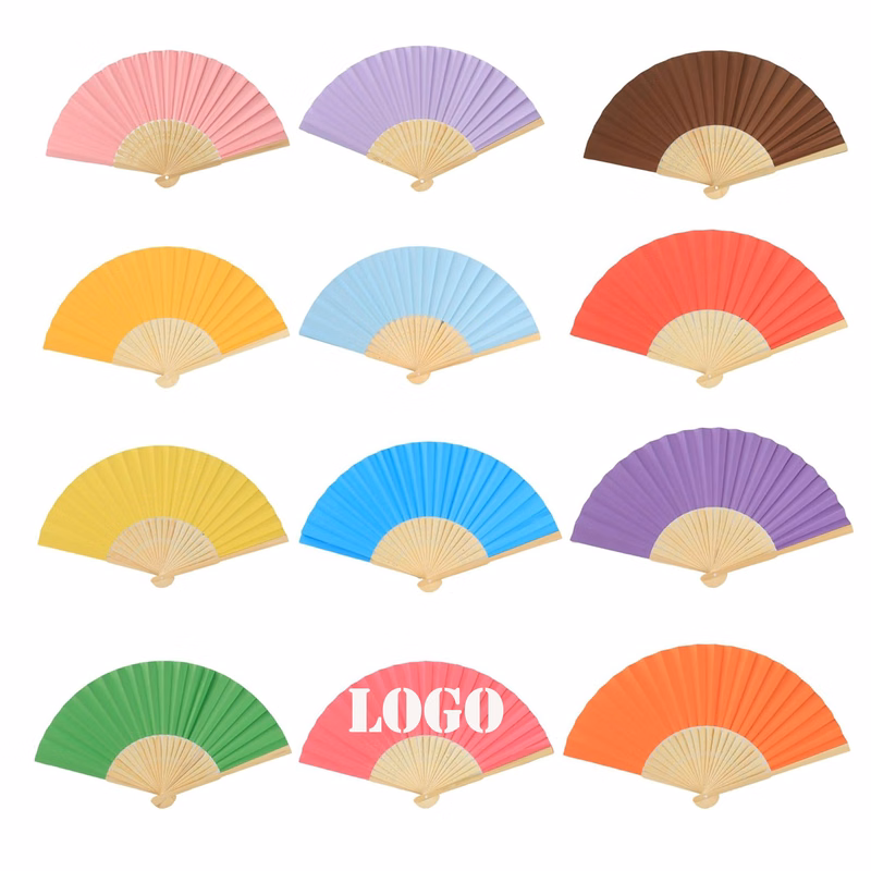 Folding Bamboo Handle 8-Inch Paper Fans