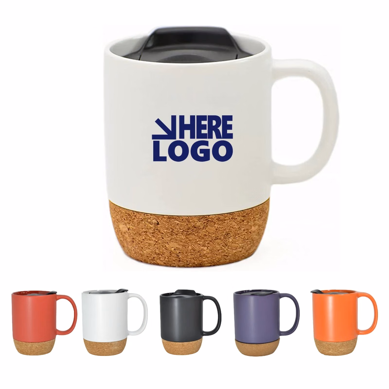 Cork Base Ceramic Mug With Lid MOQ 50pcs