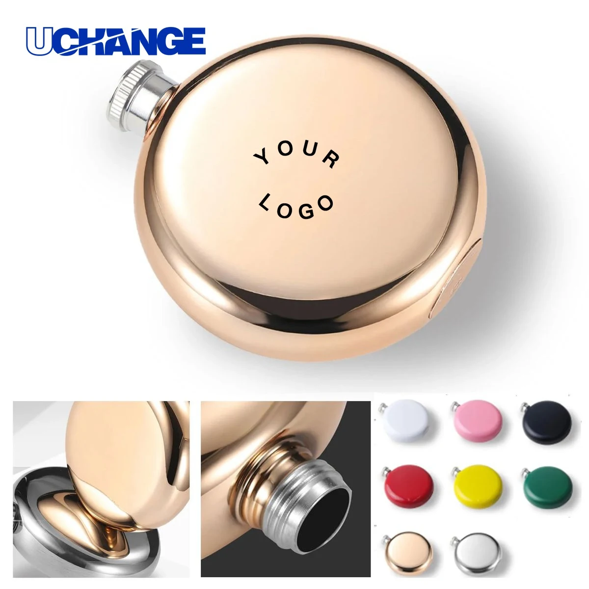 Stainless Steel Round Hip Flask Bottle 5oz for Outdoor Use, custom water bottle with logo imprint 1