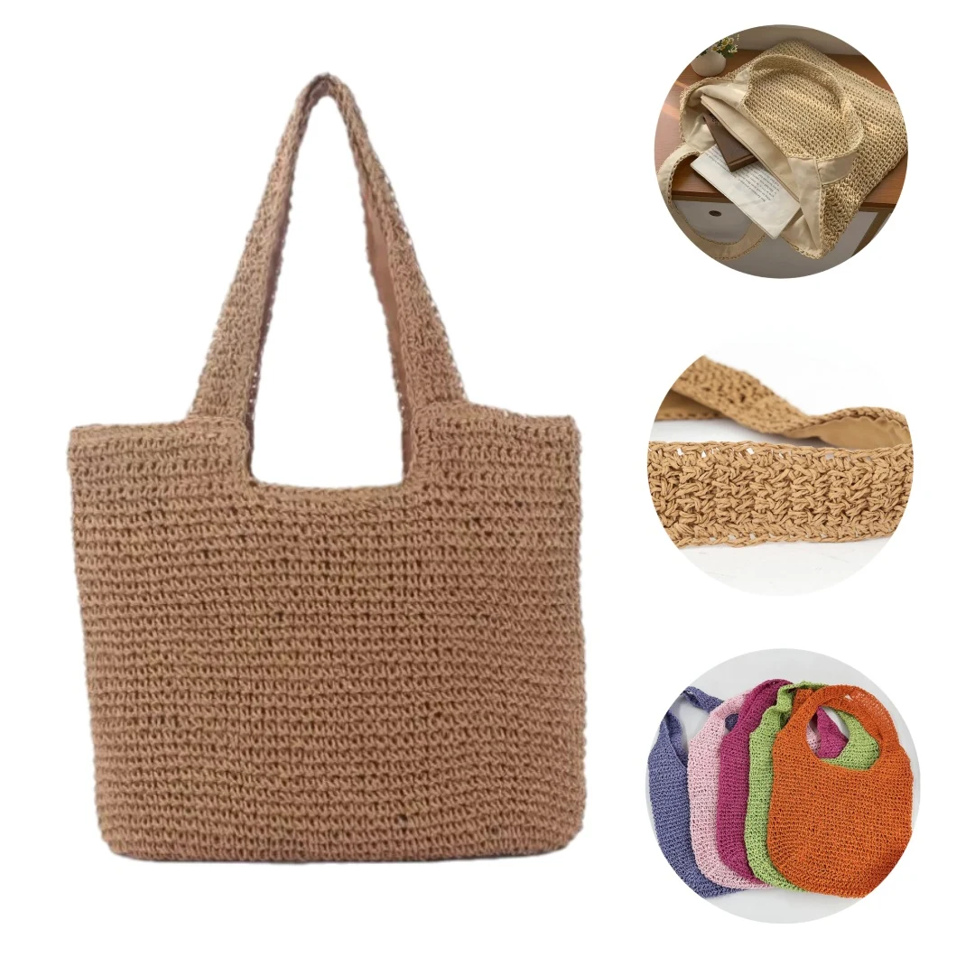 Women Straw Shoulder Bag Bucket Tote 1