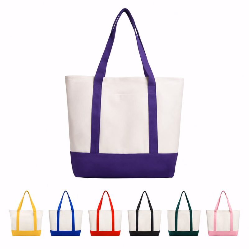 Zippered Canvas Tote With Outer Pocket