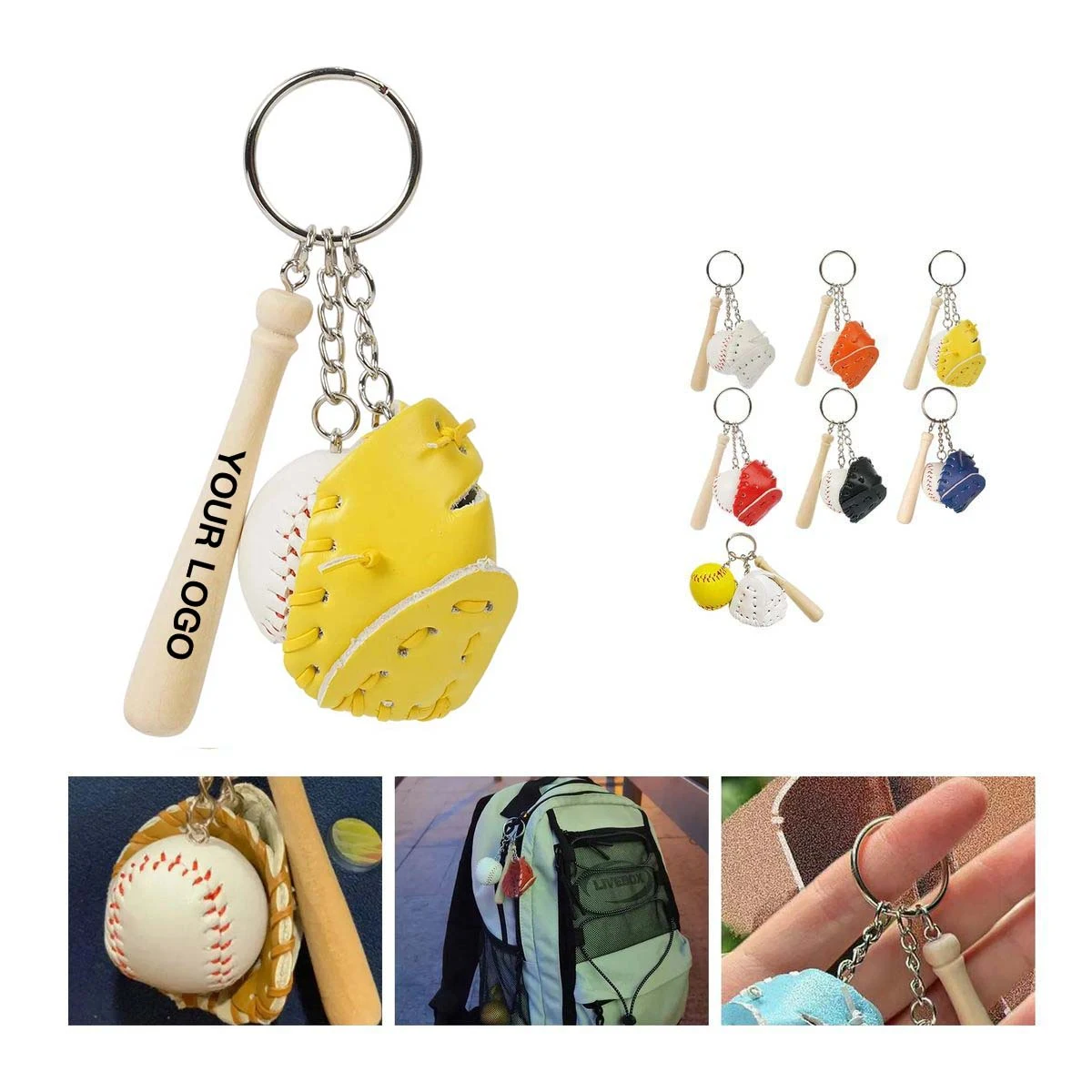 Baseball Mini Keychain with Glove Bat Ball 1