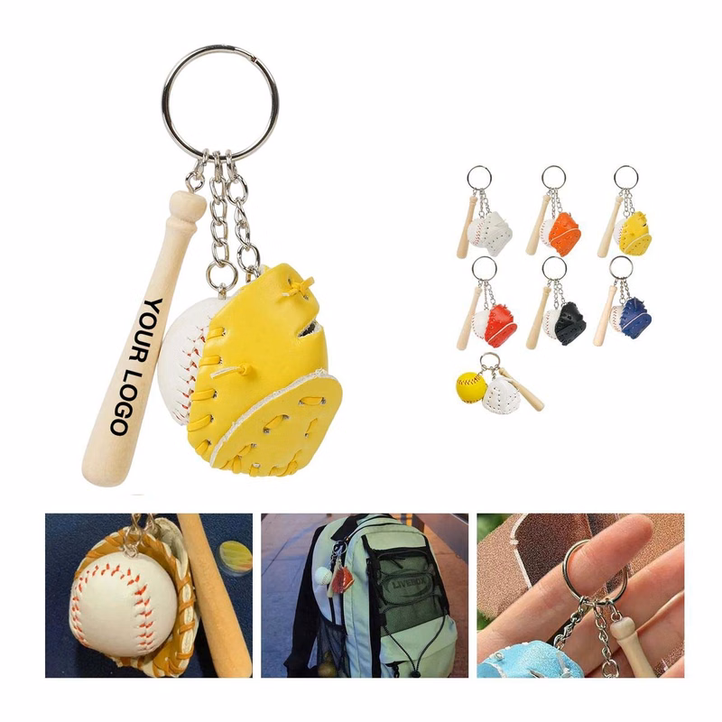 Baseball Mini Keychain with Glove Bat Ball
