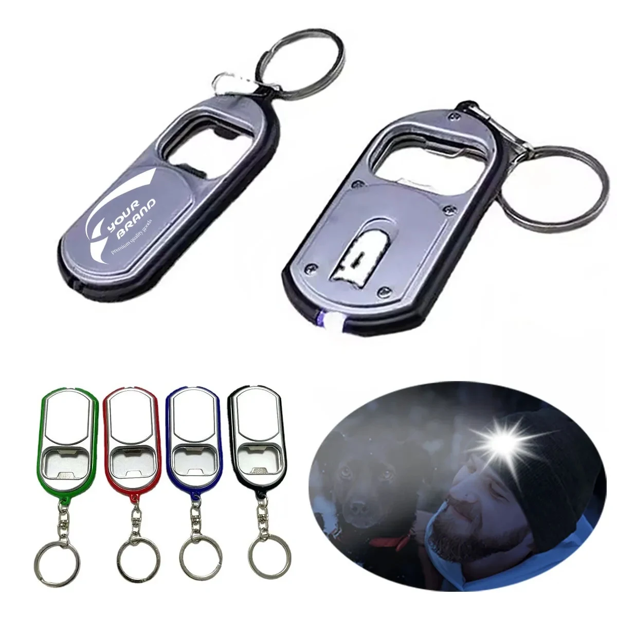Mini Slide Button Led Flashlight With Can Opener Key Chain 1