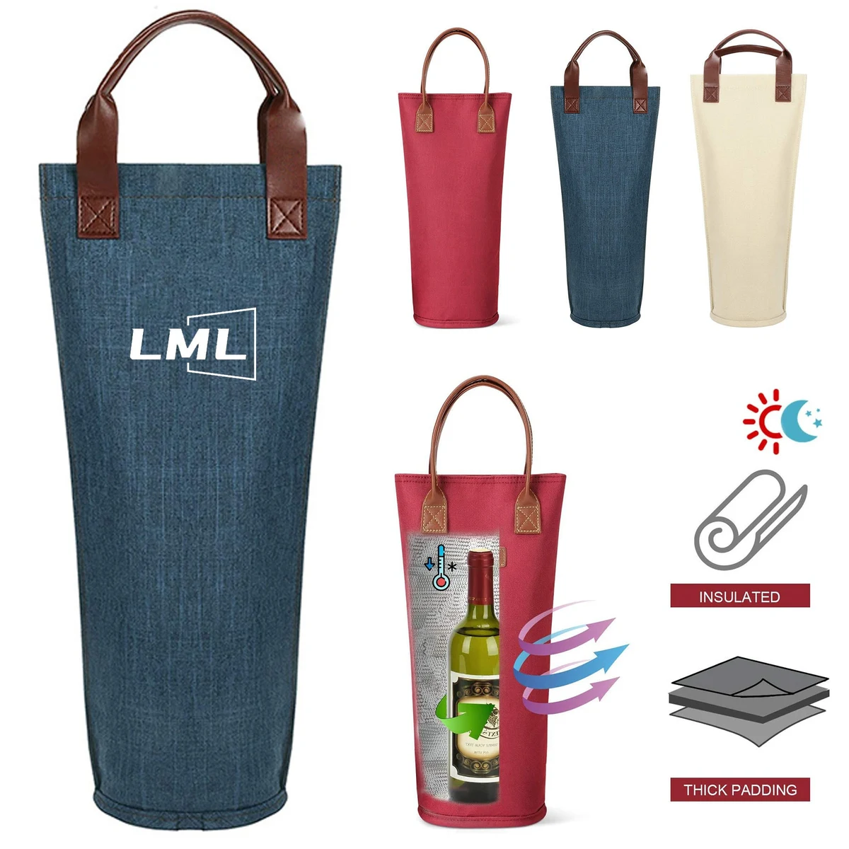 Single Bottle Insulated Wine Tote Bag 1